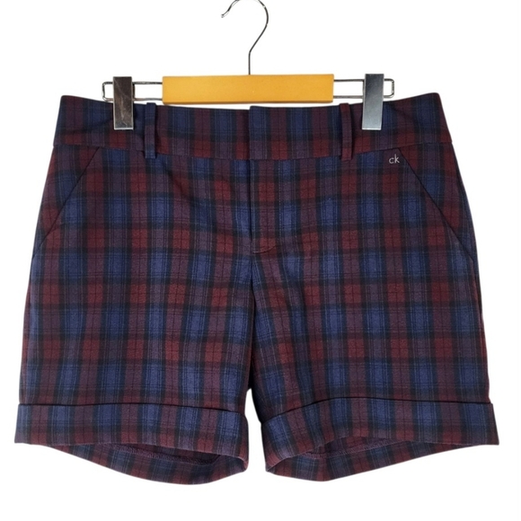 Calvin Klein Plaid Shorts Mid Rise Burgundy Navy Size 6 Clueless - Picture 1 of 16
